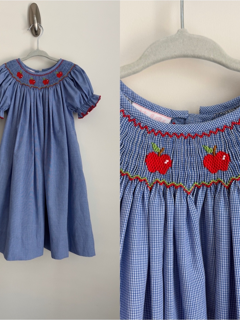 Petit Bebe Smocked Apple Gingham Dress 4T
